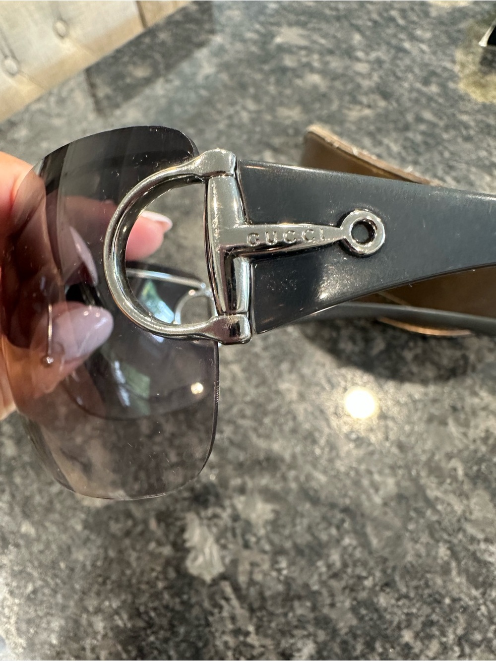 Gucci Shield Sunglasses in Black Gradient - Picture 2 of 9